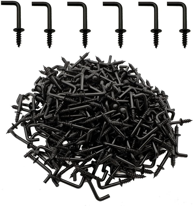 ANDILIKE 200 PCS 7 Shaped Right Angle Screw Hooks, 5/8 Inch Small Black Screw in L Shaped Hooks for Hanging Lamp,Plants,Decorations,kitchenware and DIY Crafts - Image 1